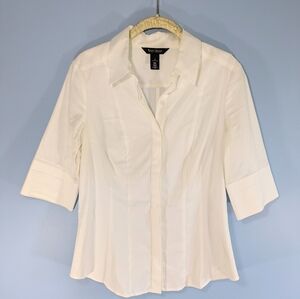 WHBM  White Elbow Sleeve Button Down Shirt